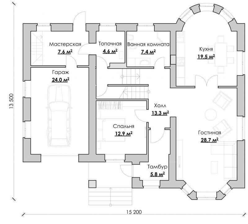 дом №6 План 1-го этажа - 200,6 м2