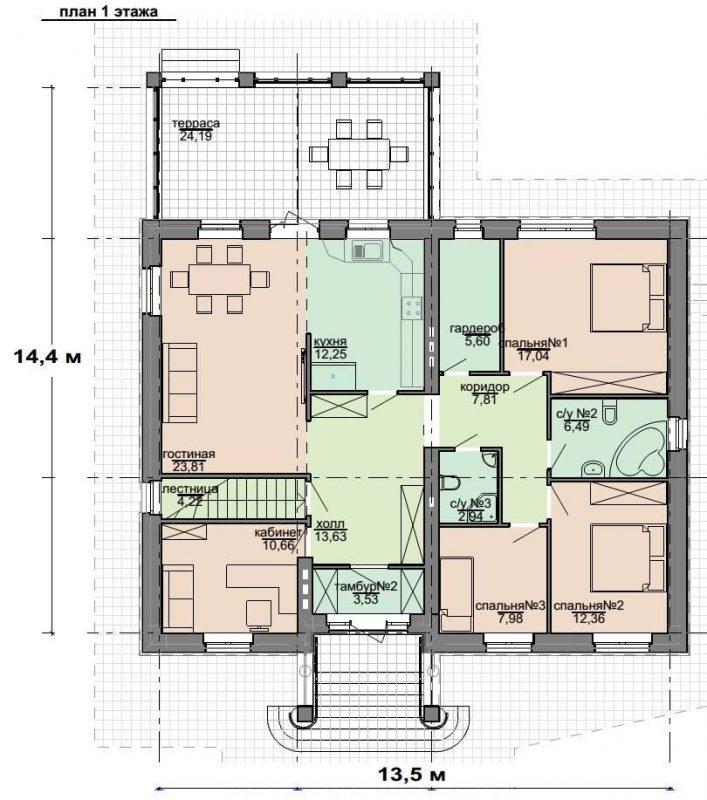 план одноэтажного кирпичного дома с подвалом