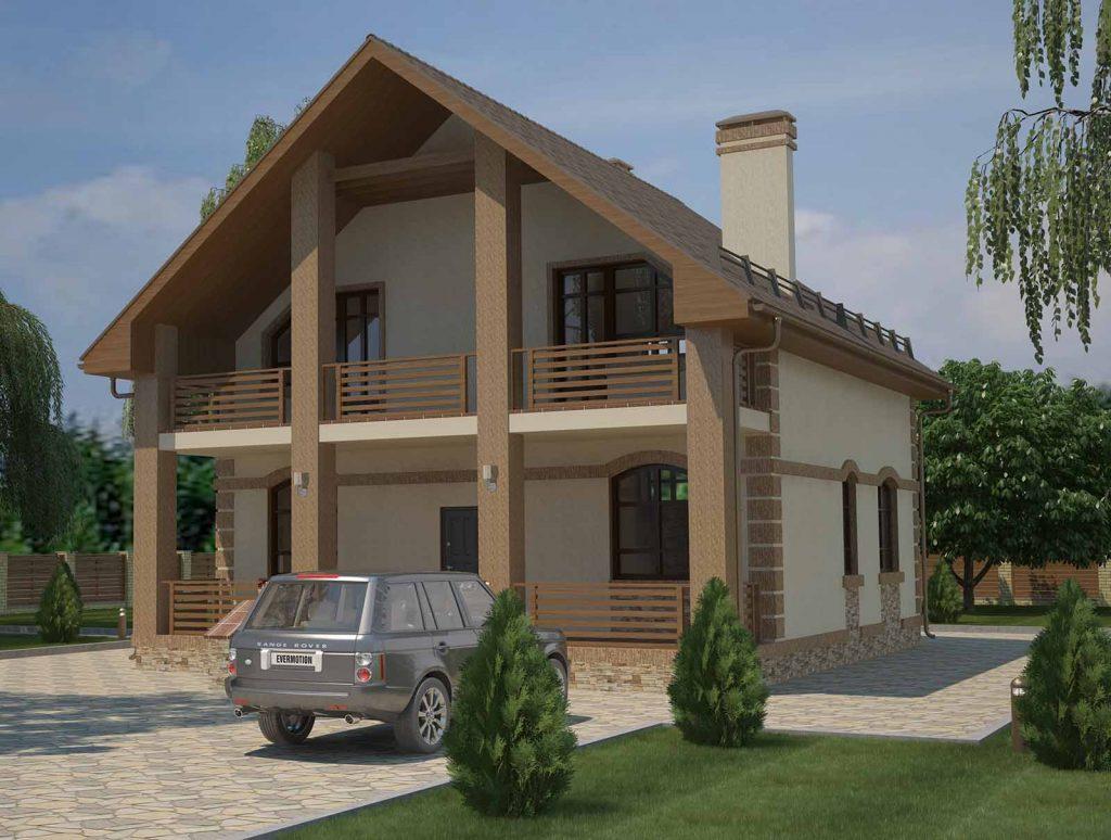 Проект дома с большим балконом и мансардой | Архитектурное бюро 
