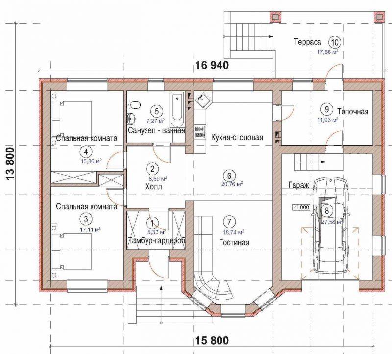 План этажа одноэтажного коттеджа